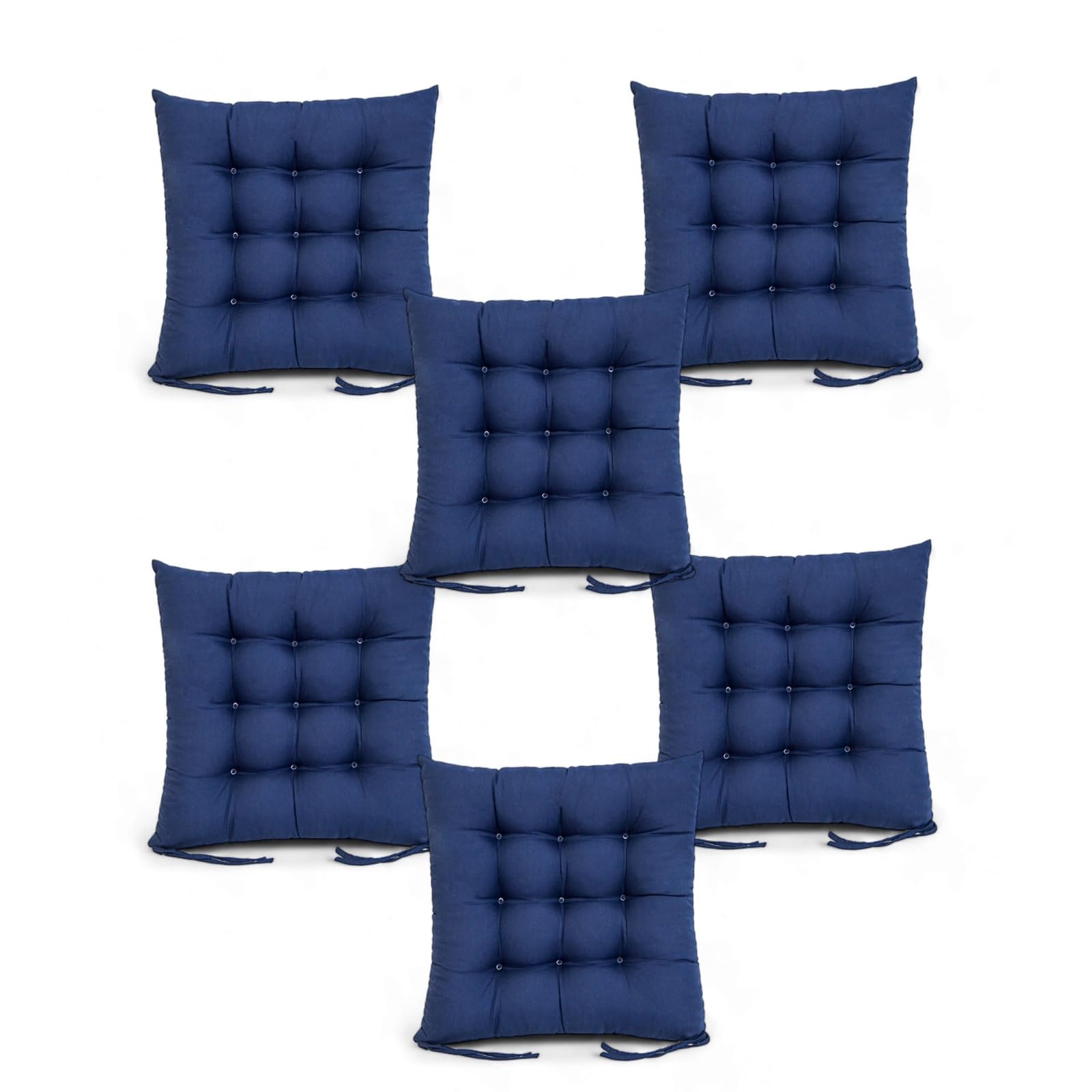 Super Mundo - Pack 6 Cojines para Sillas con Correas de sujeción, 40 x 40 x 8 cm, Ideal para decoración jardín Interiores y Exteriores (6 Pack, Azul Marino)