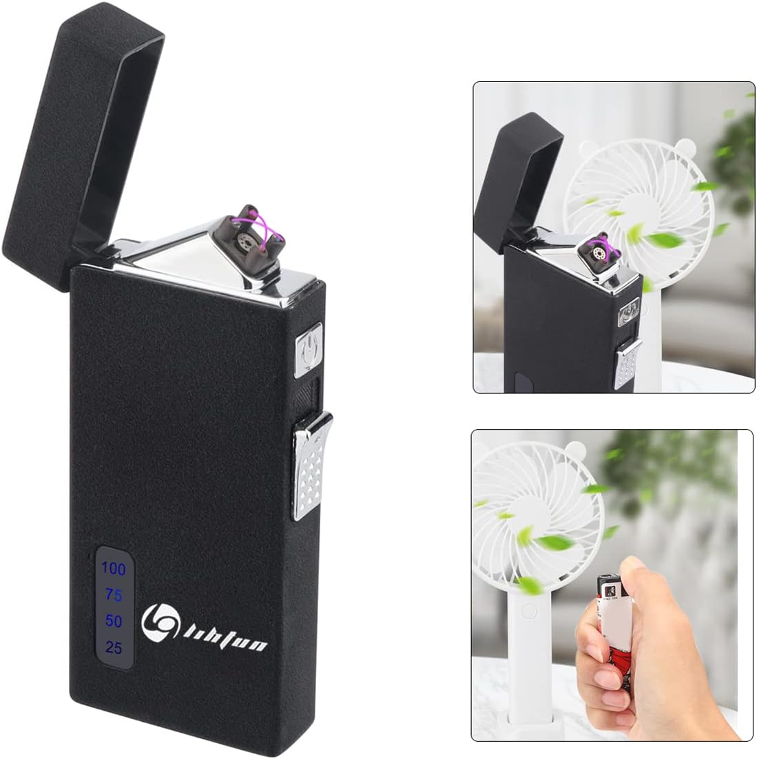 TISFA Electric Arc Lighter Refillable Butane Torch Lighter 2 in1 Windproof Plasma Lighter with LED Display Power USB Rechargeable Lighter (Black)