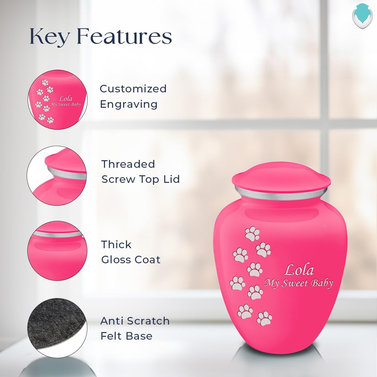 Geturns Embrace Personalized Walking Paws for Small Pets I Bright Pink Cremation Urns for Dogs and Cats I 44 lbs