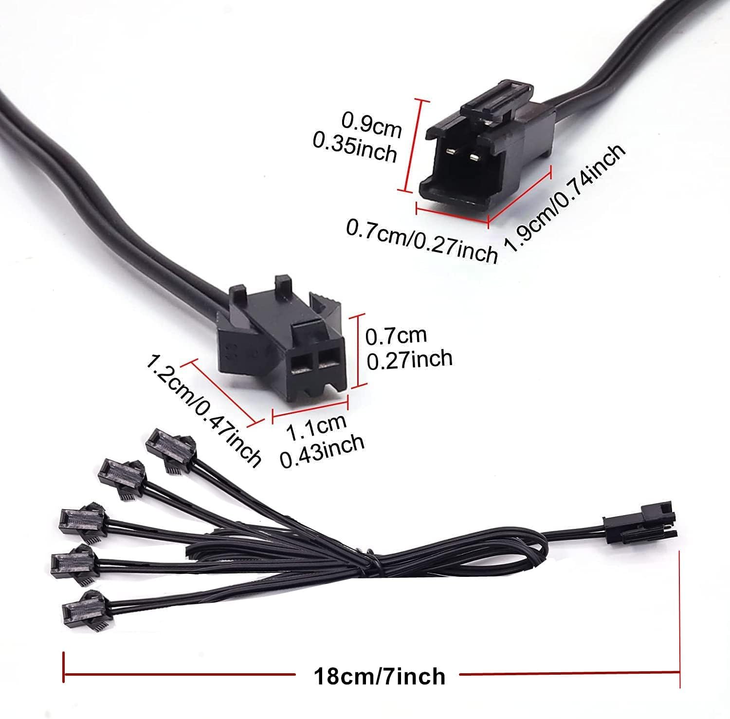 Ourbest 4 Pack Y Cable Splitters, 5 Way 2-Pin Cold Light Extension Cord Connector for Neon Led Cord Strip/Ad/Vehicle Ambient Lights