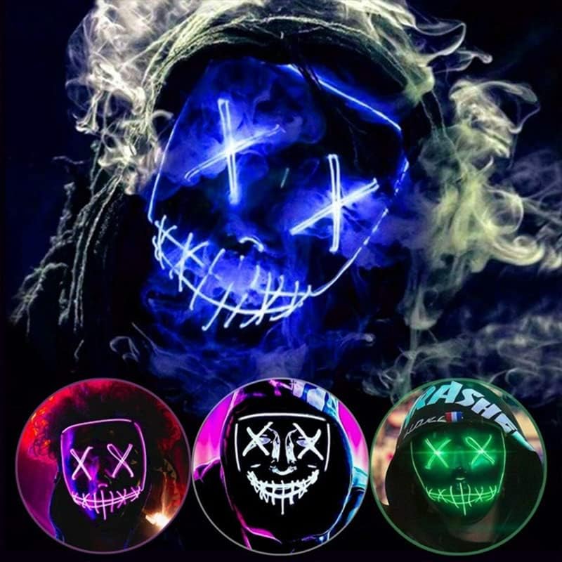 Miniatura 6 de Máscara de Halloween con luz LED para festivales, cosplay, disfraces de Halloween, fiestas de máscaras, carnaval, regalos, 3 modos de luz