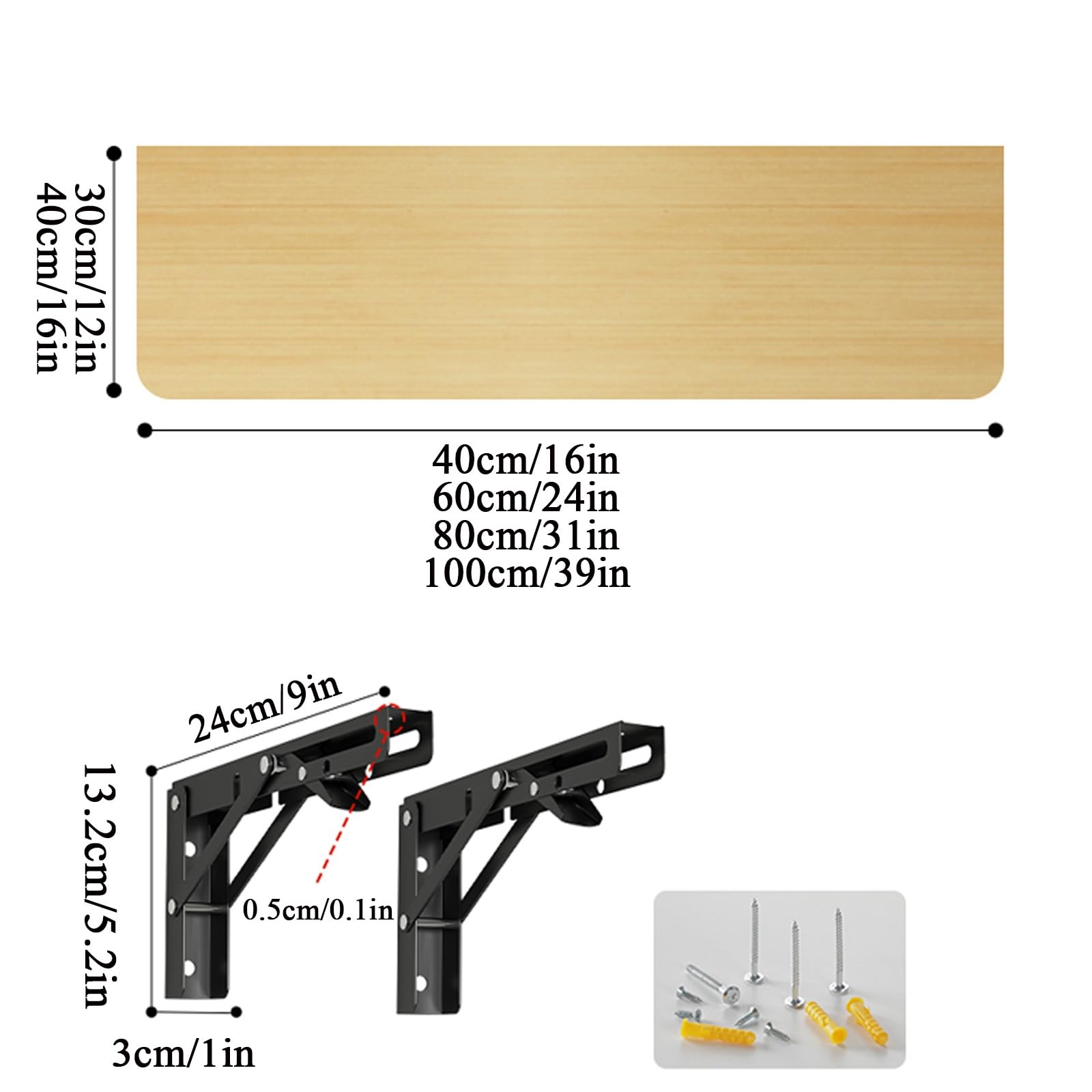 Heavy Du Klappbarer Wandtisch mit verstellbarer Höhe und integriertem Regal, platzsparend, faltbarer Schreibtisch für Zuhause, Büro, TV, Arbeitszimmer und Bank, 30 x 40 cm