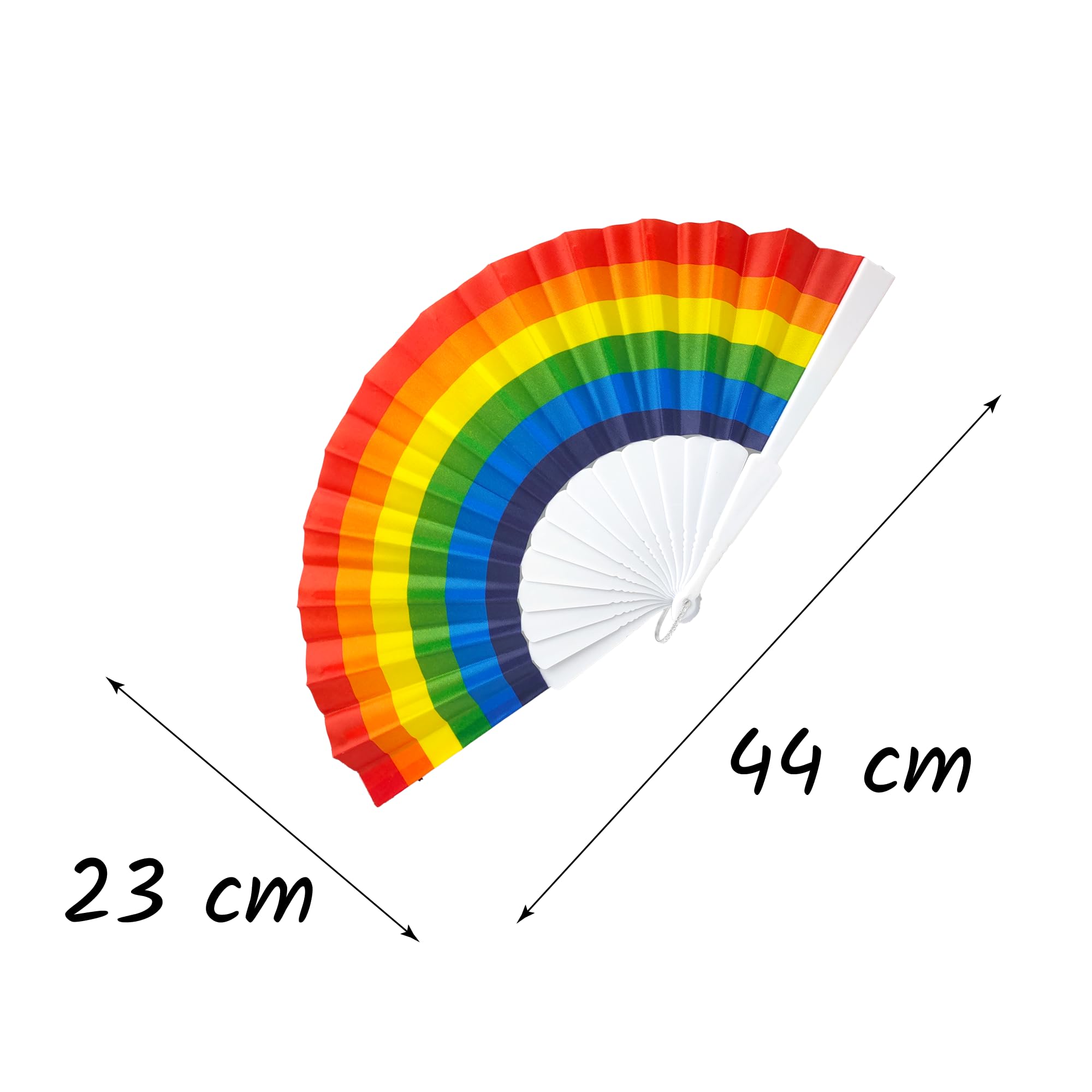 LGBTQ+ składany wachlarz z tęczową flagą - 44 x 23 cm - Akcesoria na imprezy, imprezy, parady i tańce – wytrzymałe plastikowe listwy