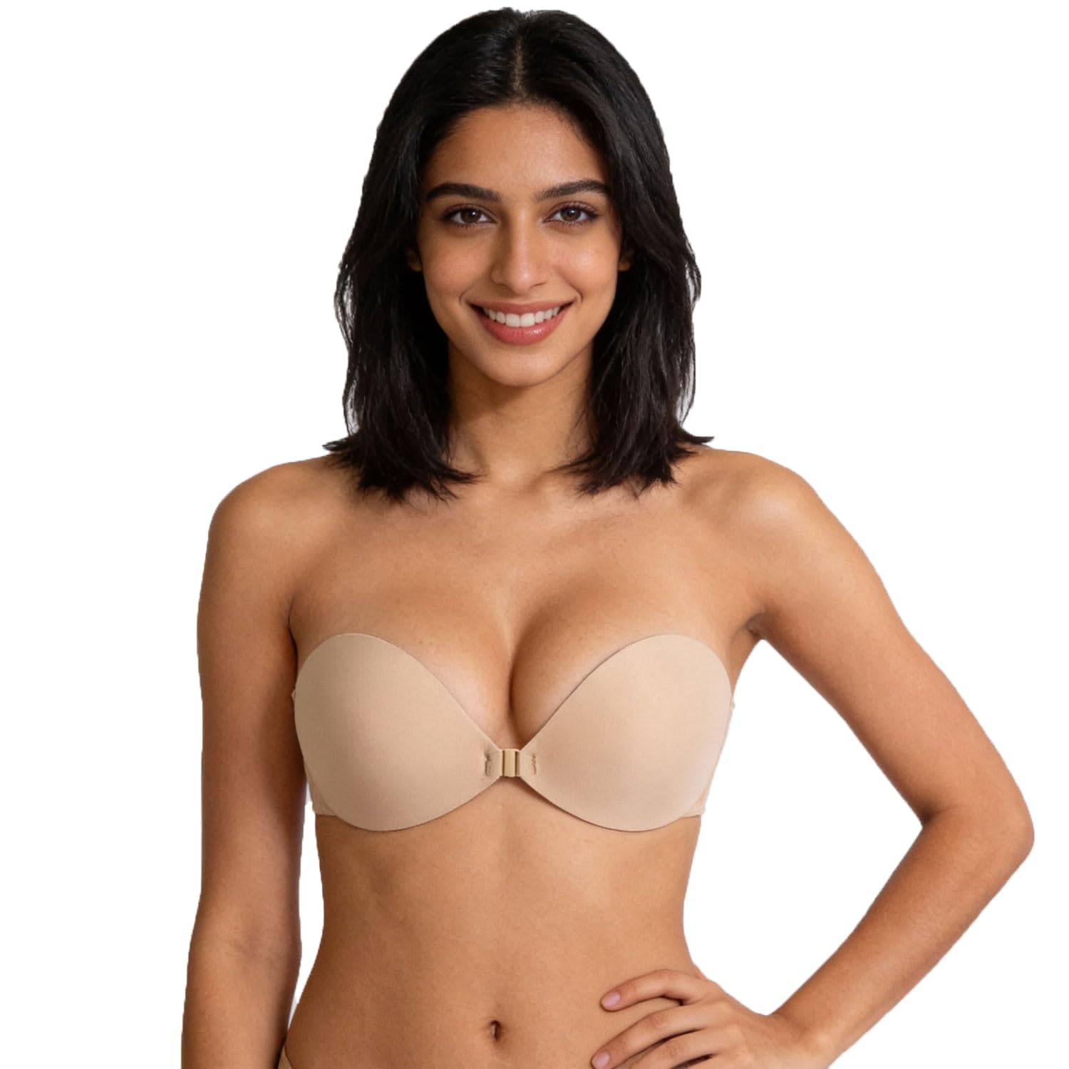 hookup Adhesive Bra Nipple Covers for Women, Reusable Silicone Push Up Bra Cups with Nipple Covers, Invisible Sticky Bra for Deep Neck Dresses, Saree Blouse, Bridal Gowns Beige-picture-22