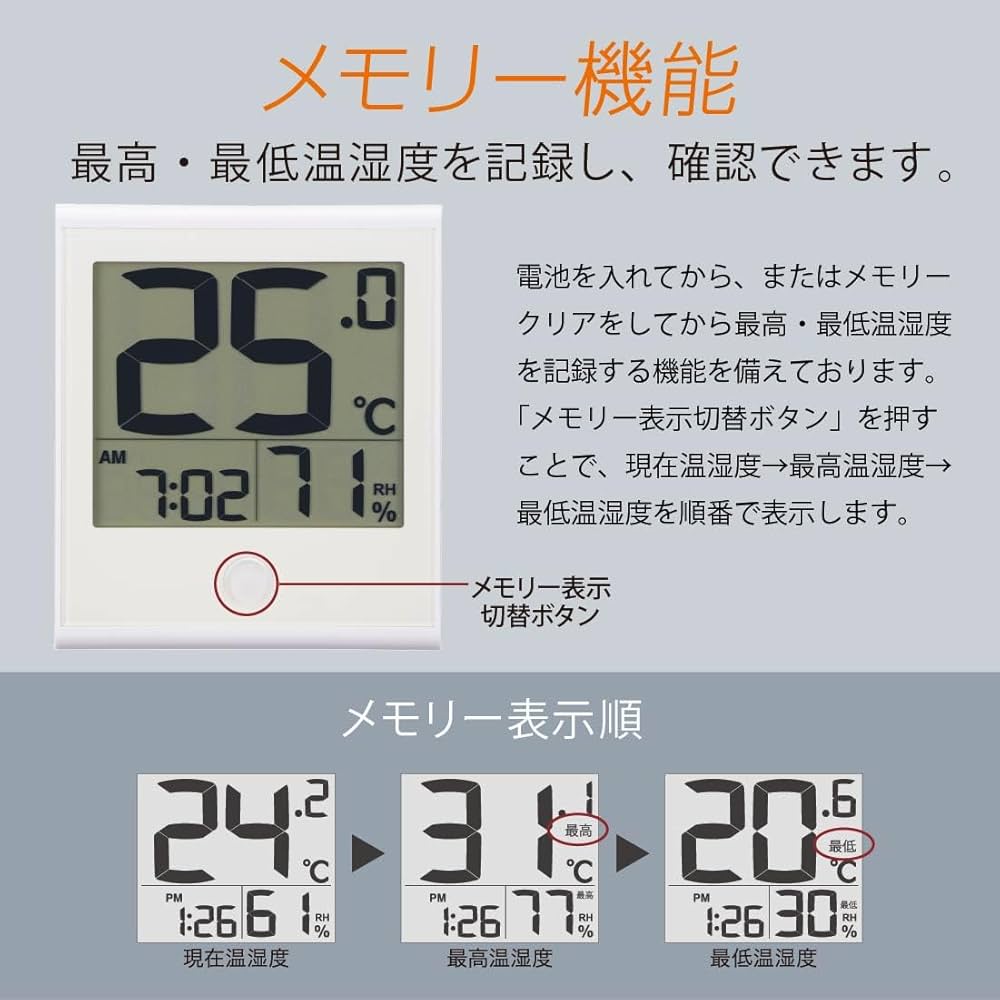(未使用･未開封品)　オーム電機(Ohm Electric) 温湿度計(快適家電管理表示) ホワイト TR-130W og8985z 温度が見やすい温湿度計 時計機能付き ホワイト｜TEM-210B-W 08