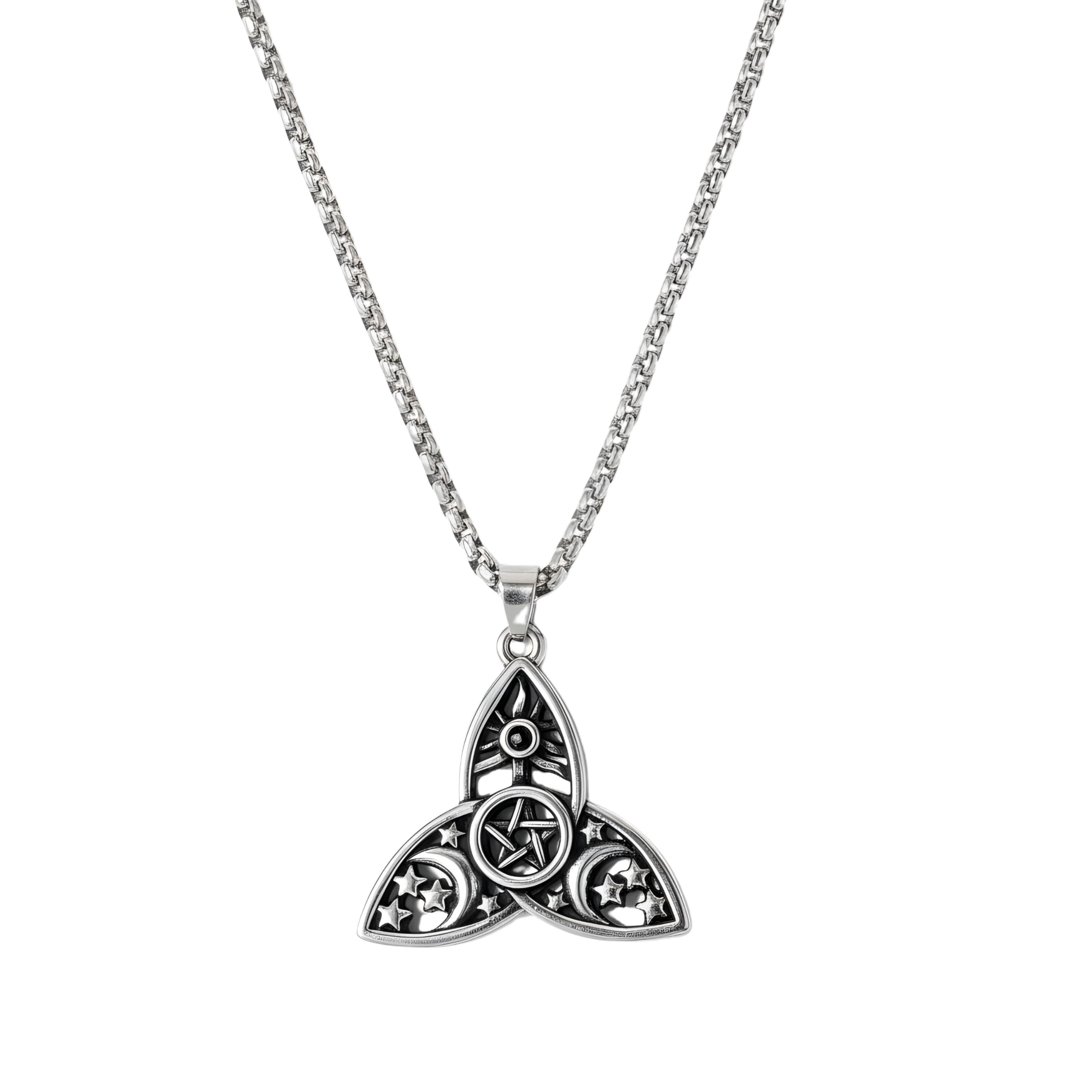 Triple Moon Goddess Pentacle Pendant Necklace for Men & Women | Metal ired Moon Symbol Locket with Chain | Spiritual Style Jewelry (35×35 mm) Silver SPn2026164-image-23