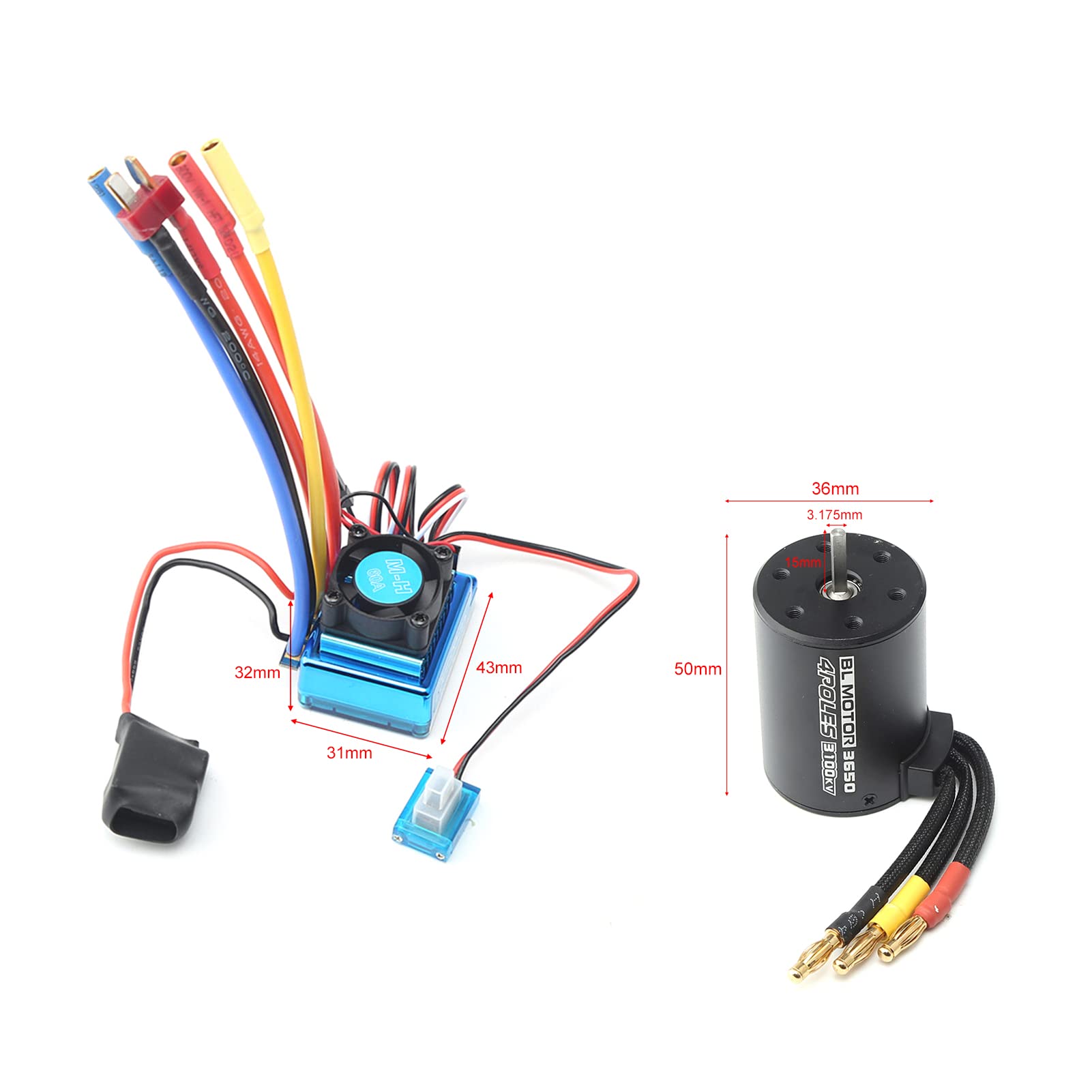 Motor para coche Rc 3650 Motor sin escobillas 3100KV con 60A sin escobillas ESC placa de programación del disipador de calor para 1/8 1/10 RC coche RC barco parte
