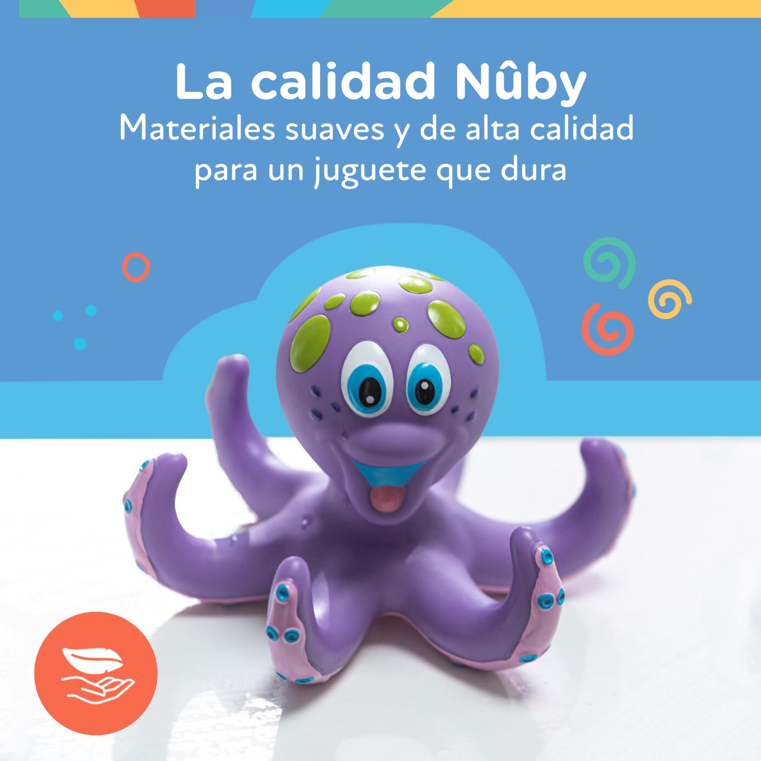 Nuby - Juguete de baño Bebe - Juguete Pulpo Flotante con Anillos para lanzar a los tentáculos - Estimula la coordinación Ojo-Mano - 18+ Meses - Violeta - Flota en Agua - Pulpo Agua Niños