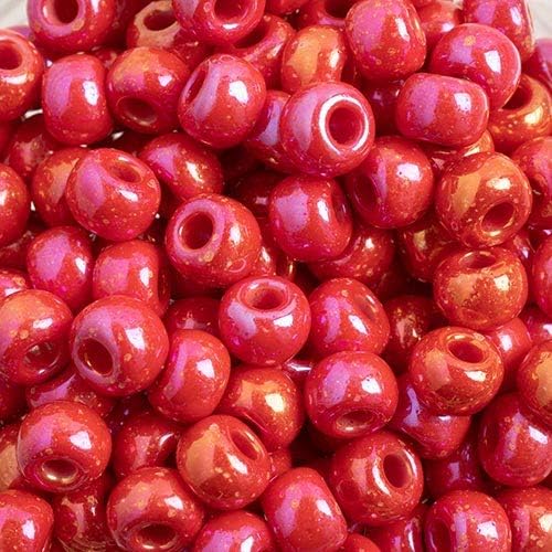Preciosa Czech Seed Beads 32/0 (8mm) Opaque Coral Red Rainbow - 250g Bulk Bag Beads for Jewelry Making and Crafts