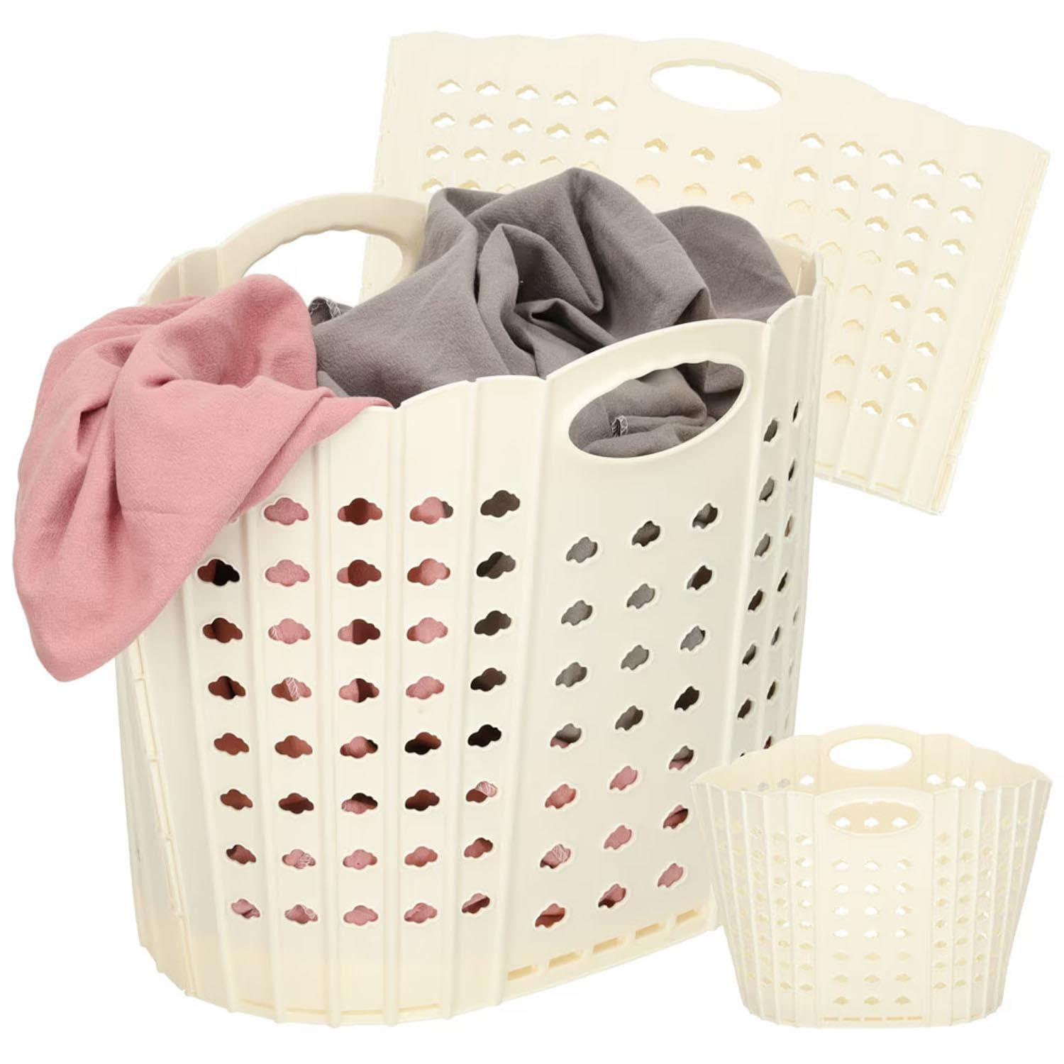 Livhome White Foldable Laundry Basket, Flat Easy Store 38L Storage Solution, Space-Saving Closet Organizer, Compact Wardrobe Storage Bin, Portable Laundry Hamper For Home And Dorm Use (White)