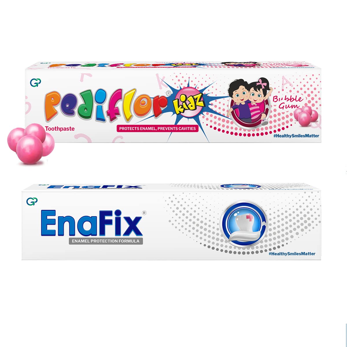 PediflorKidz Anticavity Fluoride Bubble Gum Flavor Toothpaste for children and Enafix Fluoride-free Toothpaste | 70g x 2 | Family combo pack (B0BCF7JGQY) Amazon Price History, Amazon Price Tracker