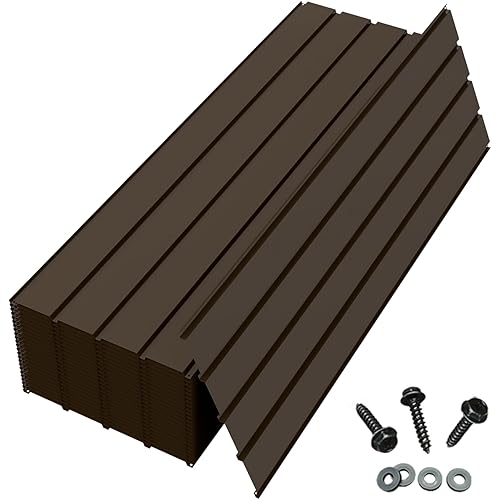 Domi Metal Roofing Panels 25 PCS, Galvanized Steel Corrugated Roof Panels Waterproof Heavy Duty Metal Siding Panels with Screws for Pergola Gazebo Garage Sheds Mobile Home (Brown)