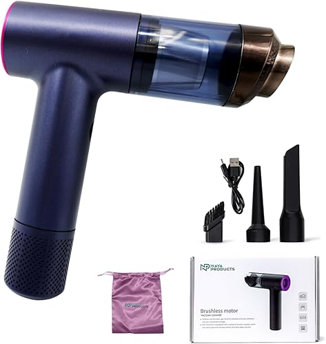 Aspiradora de mano para automóvil, inalámbrica, succión de 12000 Pa, soplador de aire y aspiradora dual, portátil, recargable tipo C, motor sin