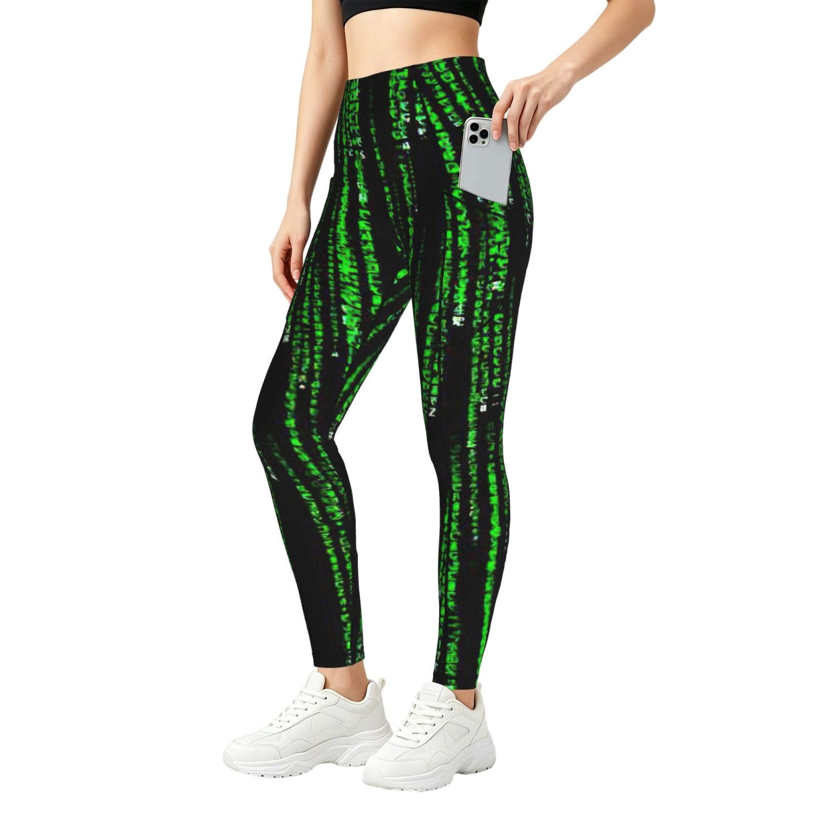 Pantalones de yoga para mujer holgados elásticos transpirables con estampado verde casual 8