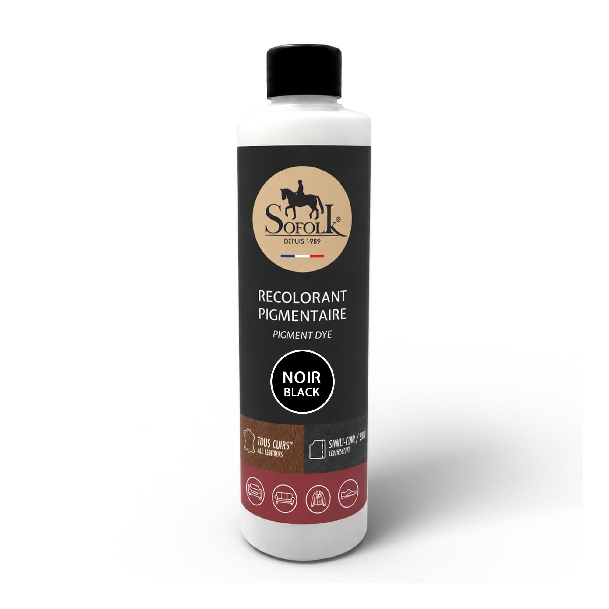 SOFOLK Pittura per Pelle/Similpelle/Ecopelle/vinyle : Auto, Volante, Divano, Poltrona, Scarpe, Giacche (01-black, 250ML)