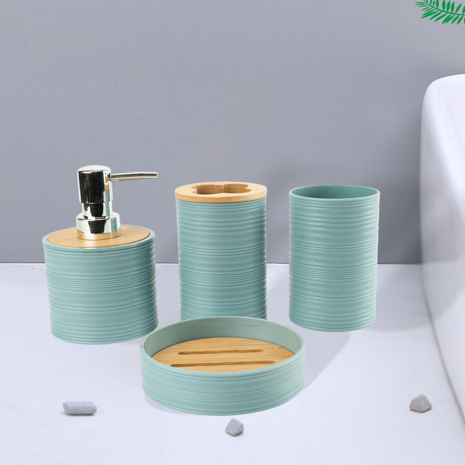 Set di 4 Accessori per Il Bagno, Set Completo di Accessori per Il Bagno, Decorazione per Il Bagno, Porta spazzolino Decorativo per mobiletto da, Blu