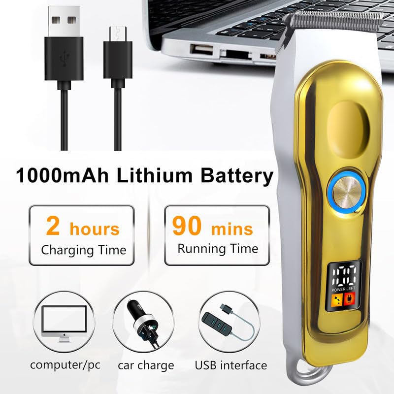 Image of Solimpia Ht-6030 Men'S Digital Display Dual Motor Power 0Mm Professional Cordless Hair Clipper Cutter Wireless Hair Grooming Set Beard Trimming Beard Styling Li-Ion Battery 1000Mah 90 Min Runtime,Gold