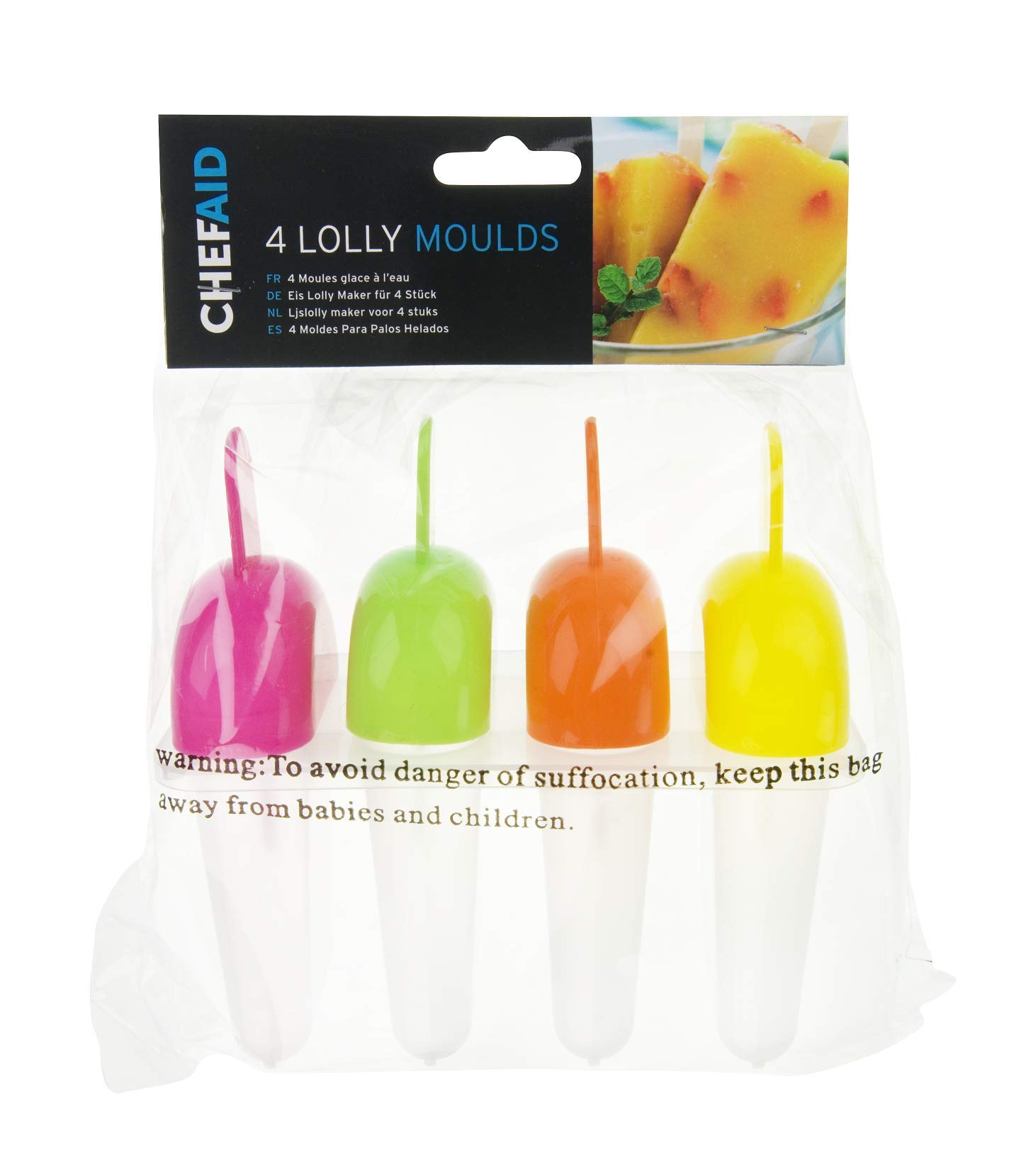 Chef Aid Multi-Colour Lolly Mould Set, 4 Piece Lolly Set