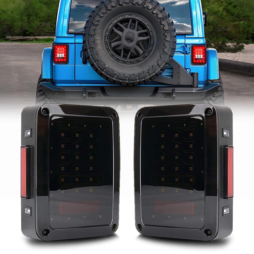 Photo 1 of GLWZSY Jeep JK LED Tail Lights, Smoke Lens Rear Brake Lights with Turn Signal and Reverse Light, Plug and Play Replacement for Jeep Wrangler JK JKU 2007–2018 (Smoked)