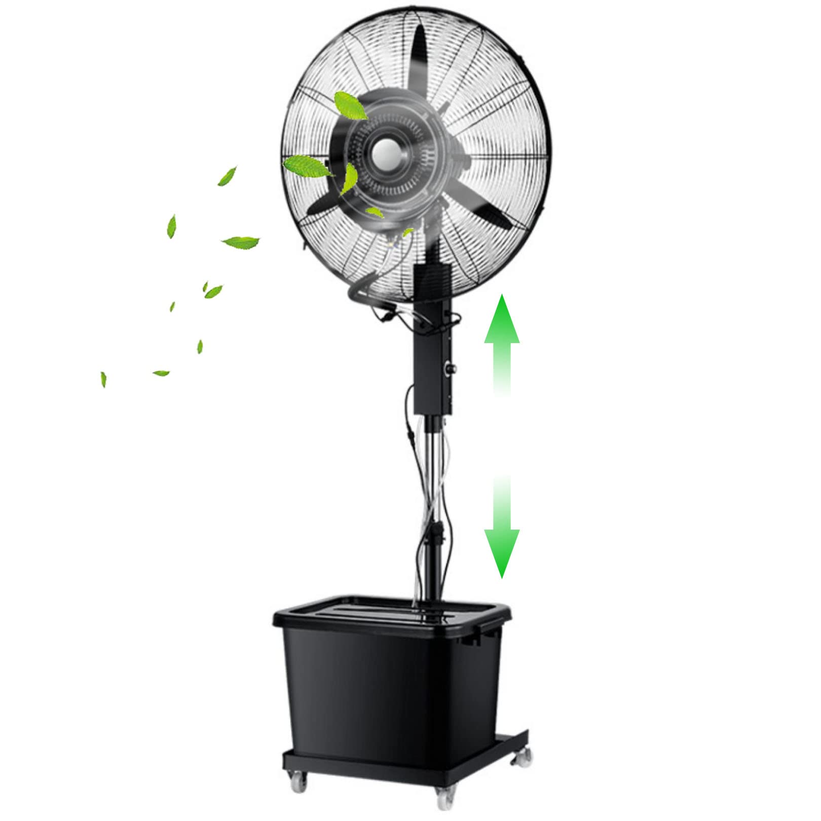 SaryEdge Oscillating Misting Fan, 3 Cooling Speeds, 45L Tank, Adjustable Height, Art Deco Pedestal Fan for Backyards, Patios and More, Black,81cm/31.9in,81cm/31.9in