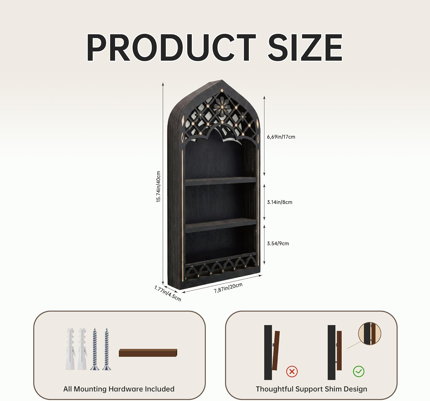 Floating Shelf for Wall | Gothic Window Crystal Display Shelf | Wall Mount Shelf | Cottagecore Vintage Decor | Wooden Wall Shelf for Bedroom and Living Room | Perfume Shelf for Wall | Wall Art Gift