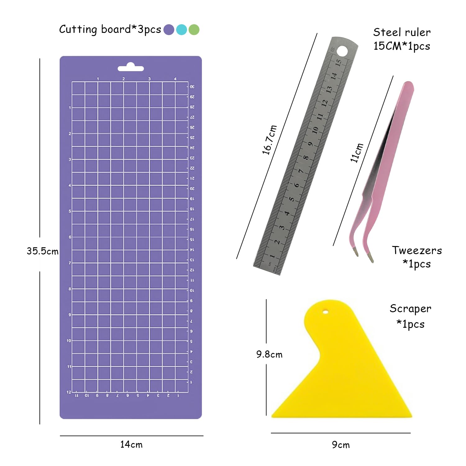 3 Cutting Mats with 1 Steel Ruler, 1 Squeegee and 1 Elbow Tweezers, Sticker Cutting Mat, Sticky Cutting Mat, Clay Cutting Mat for Engraving, Cutting, Paper Carving, Decoupage - Image 2