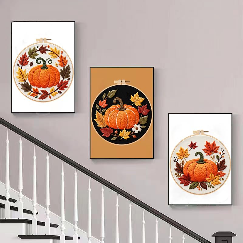 Pumpkin Embroidery Kit - Beginner Cross Stitch Set -4 Pumpkin Embroidery Kit - Beginner Cross Stitch Set -4