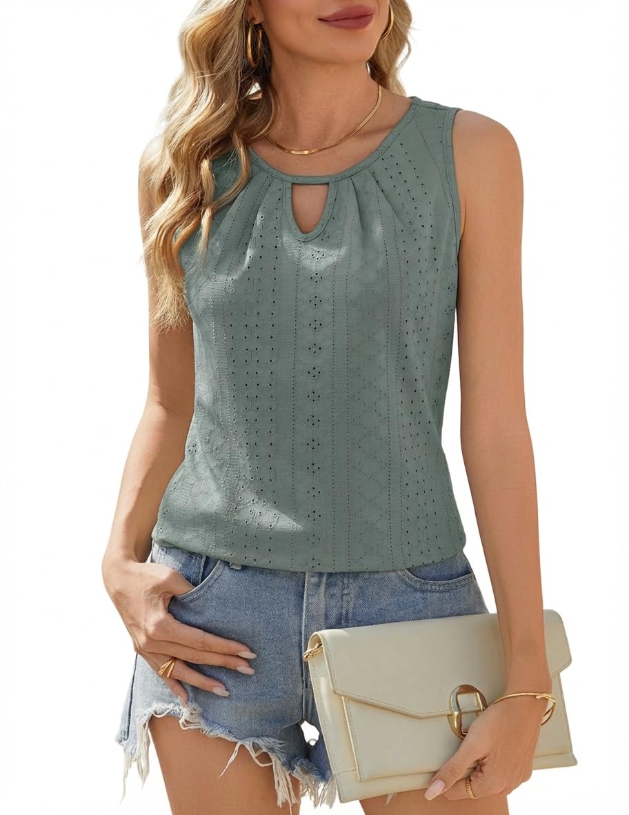 Zeagoo Tops für Damen Ärmellos Oberteile Sommer Tank Top Keyhole Elegant Bluse V-Ausschnitt Blusentops