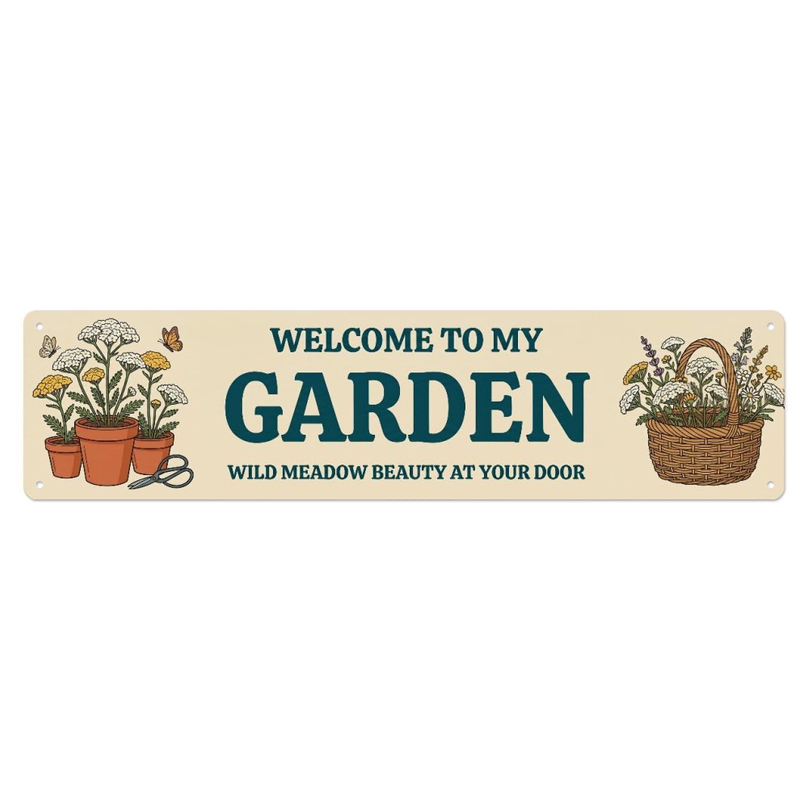 Metal Tin Sign Retro Garden Welcome Yarrow Wildflower Meadow