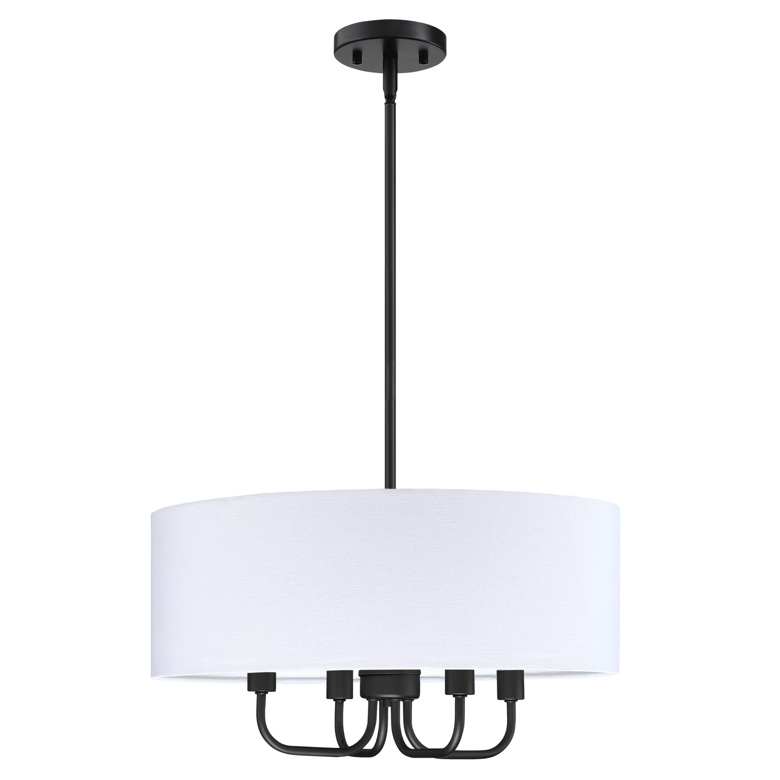 Photo 1 of 4 Light 18" Traditional Chandelier Hanging Light,White Linen Drum Shade Adjustable Rod Black Finish for Kitchen Island Bedroom Dining Room 18" black