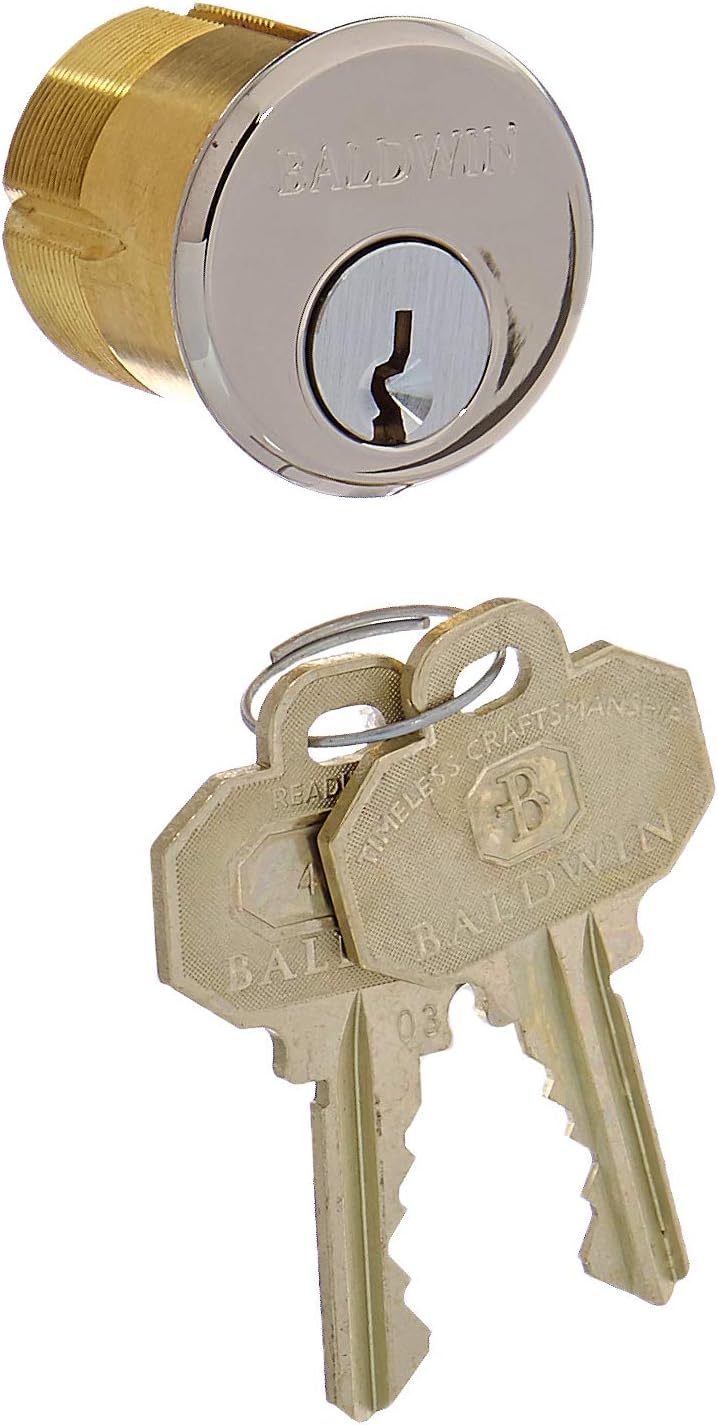 Baldwin 8324 1-3/8 Mortise Cylinder C Keyway, Lifetime Polished Nickel