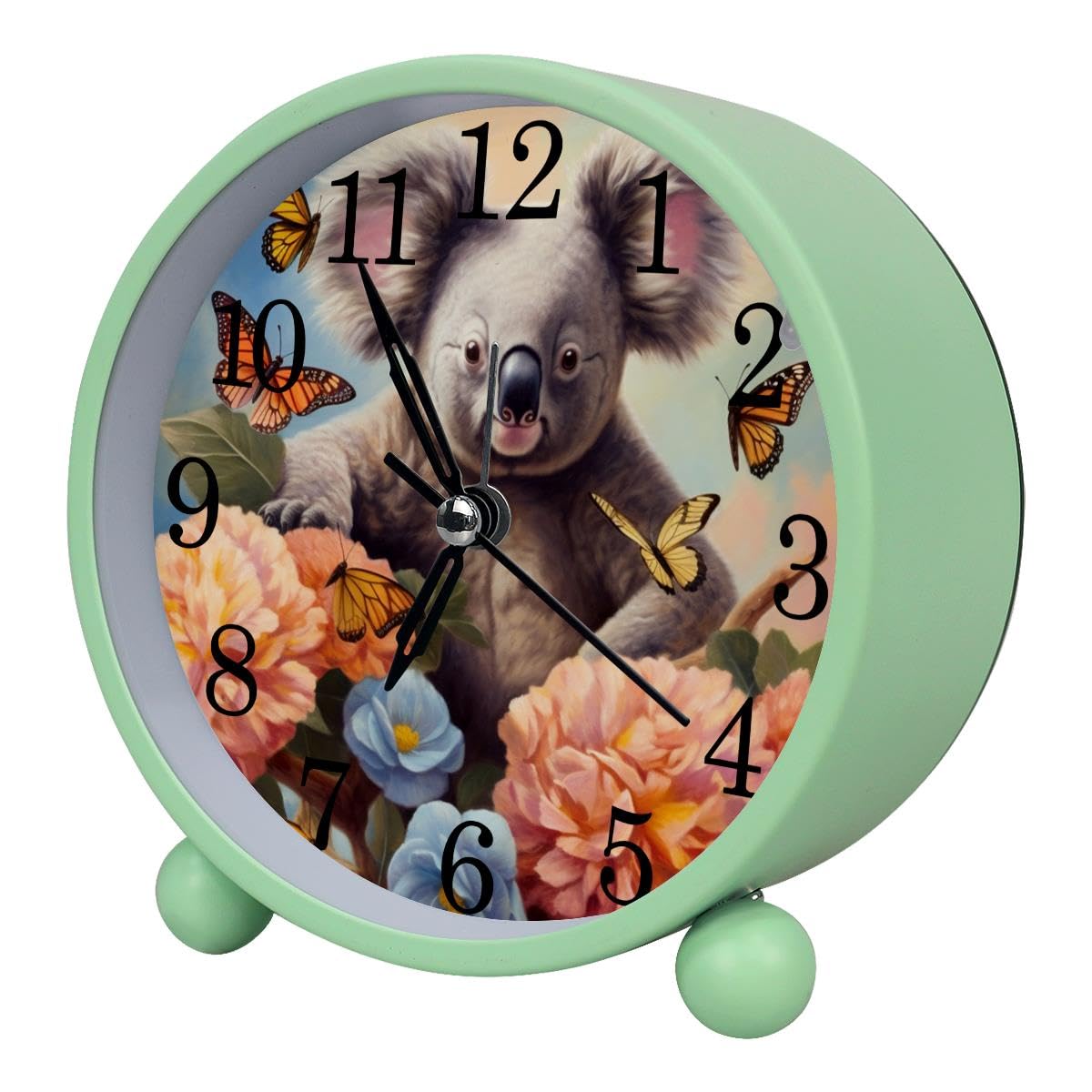 Alarm Clock Koala Butterfly Flowers, Silent Non-Ticking with Night Light
