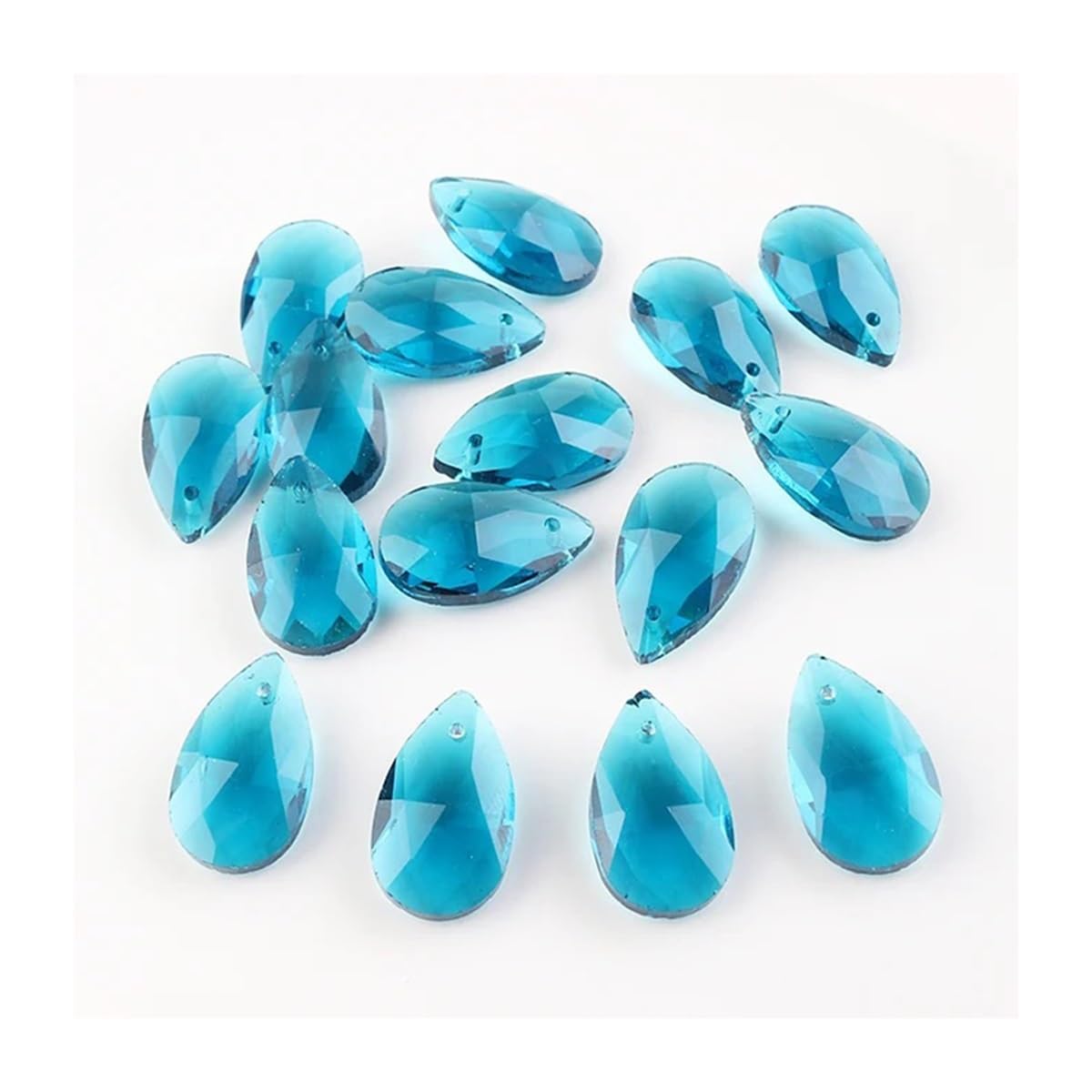 Crystal Chandelier Prism, Sun Catcher, 20Pcs Single Hole Charms Crystal Teardrop Pendants Green 13X22MM Glass Drop Beads For Handmade(Hole Blue)