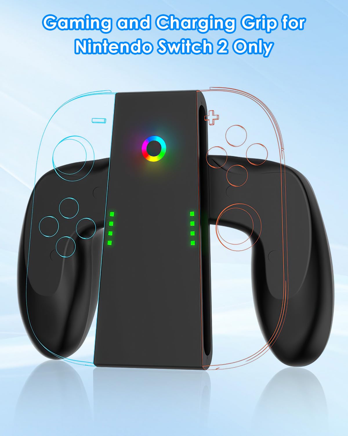 Sehawei Supporto Ricarica per Switch 2 per JoyCon(Carica Durante il Gioco),Caricabatterie Portatile Charging Grip per Joy Con con Indicatori per Switch 2