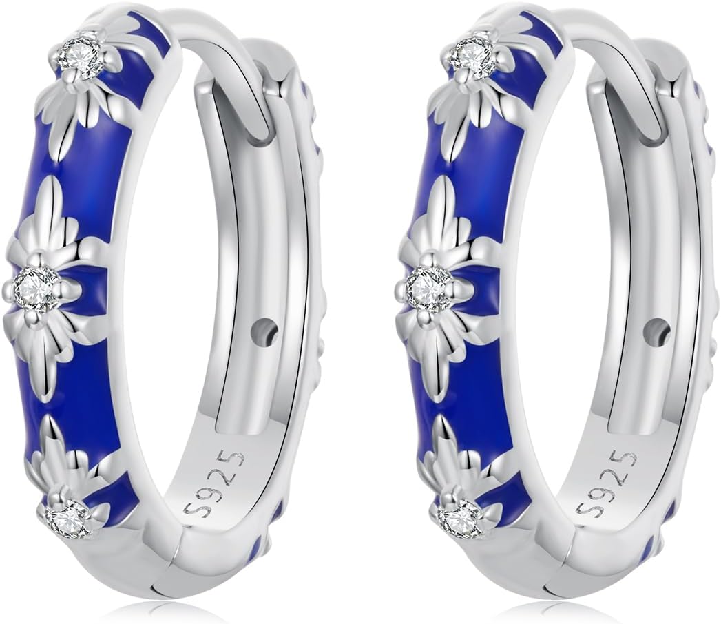 Iris Flower Ear Clip 925 Sterling Silver Lightweight Comfortable Everyday Earrings