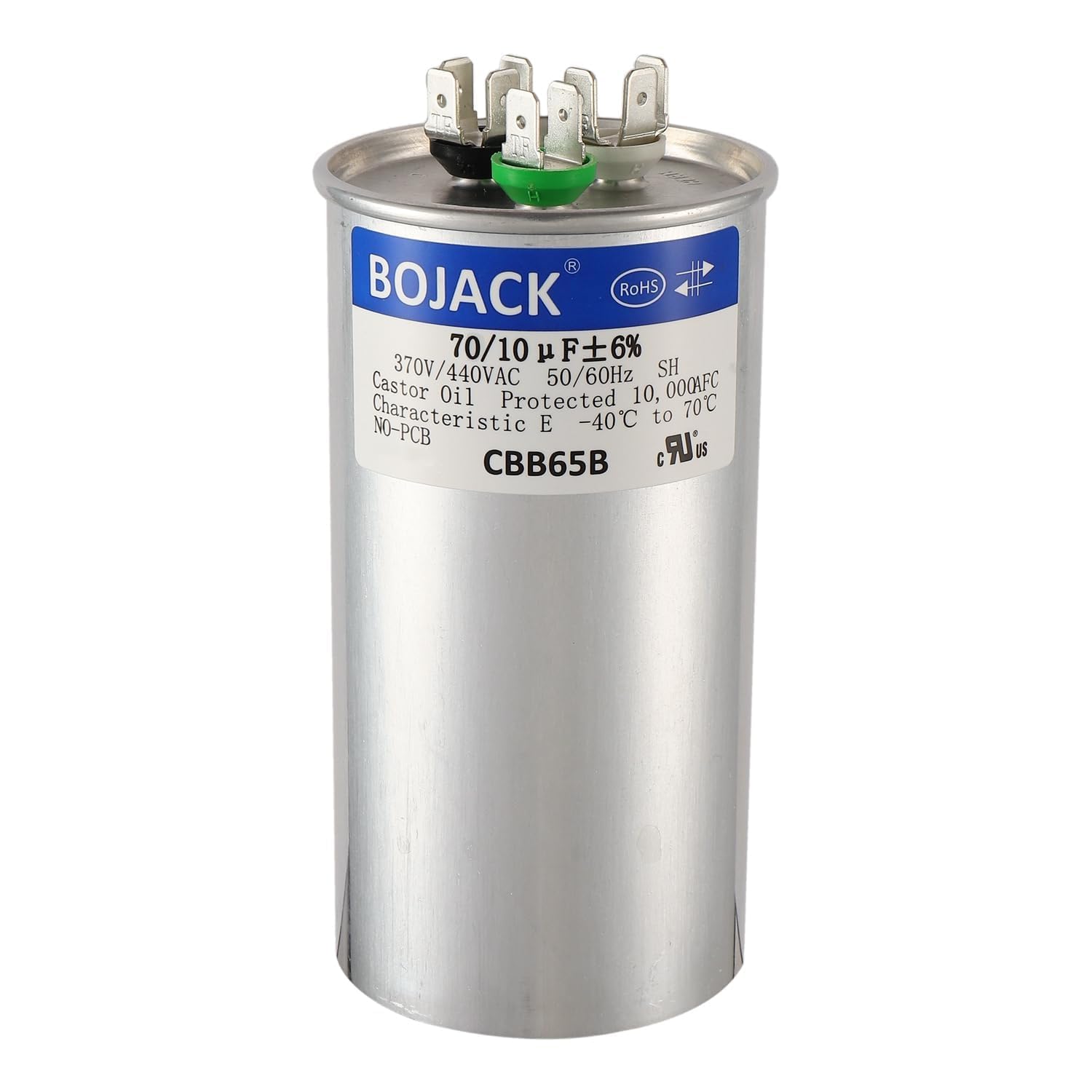 BOJACK 70+10 uF 70/10 MFD ±6% 370V/440 VAC CBB65 Dual Run Circular