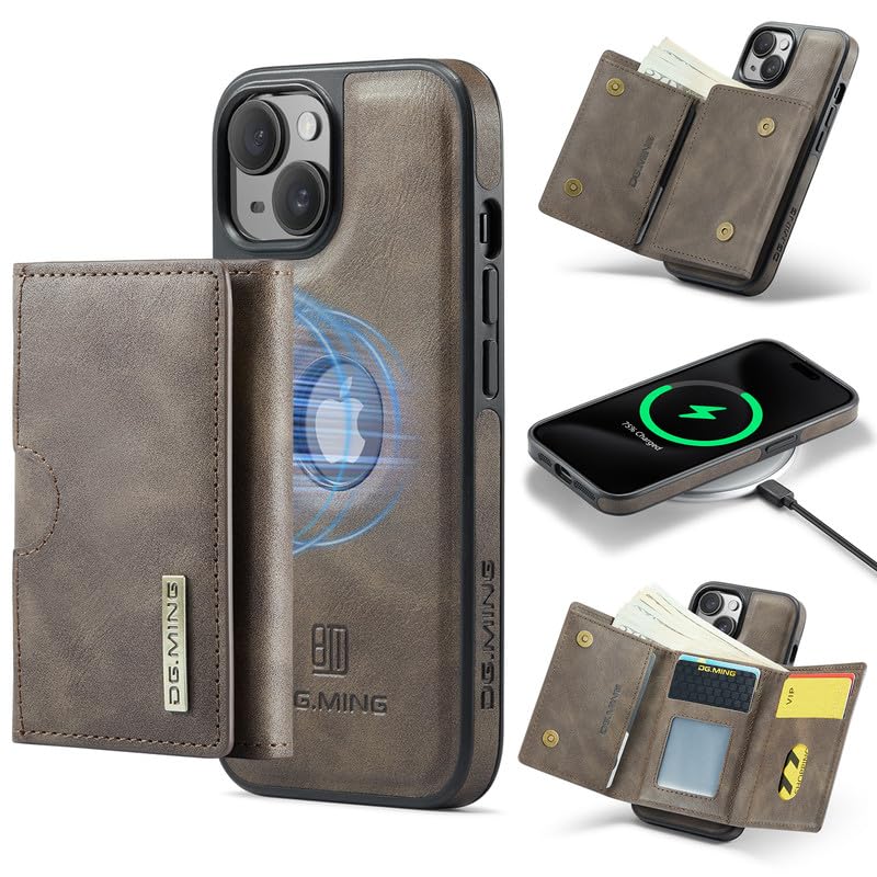 Coque iPhone 15 Plus cuir portefeuille amovible pour voyager léger en toute sécurité