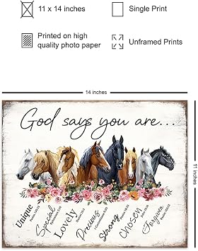 Christianity Religion Horse Wall Art 11x14 - Inspiration spiritual Scripture Boho-chic Farmhouse Poster - God Says You Are Girl Bedroom Decor - Shabby chic decoration - Country Western Gift for Woman