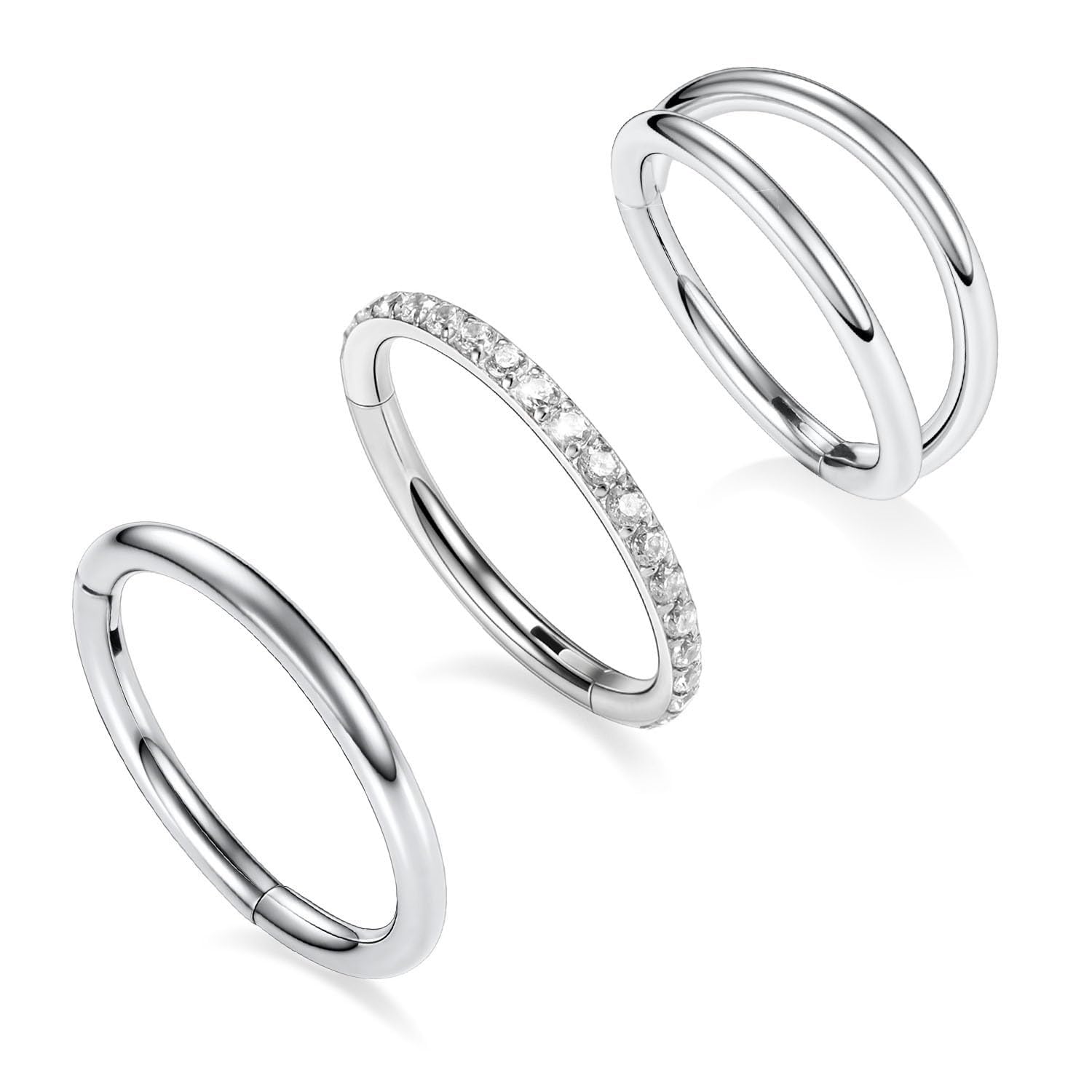 GAGABODY 2 Pcs Nose Rings 20G 18G 16G 14G 12G 10G 8G Surgical Steel Piercing Rings for Nose Septum Cartilage Helix Tragus Conch Rook Daith Lobe from 5mm to 16mm Seamless Hoop Unisex Hinged Earrings — view 14