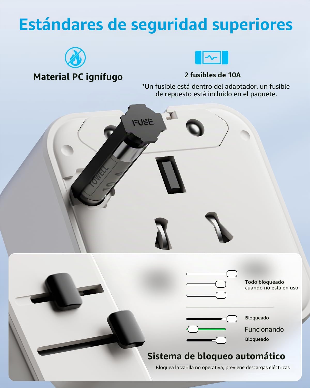 “Air” Adaptador Enchufe Universal con AC 2500W MAX para Viaje | Adaptador de Viaje, NO Un Convertidor de Tensión, para EU, Reino Unido, Americano, Canadá, Australia & 200+ País (Blanco)