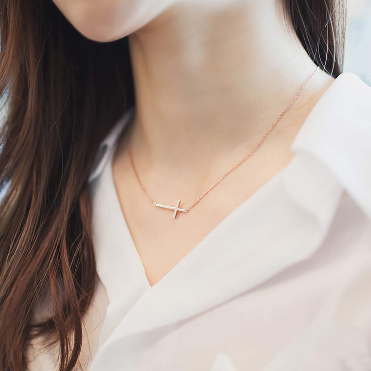 MOMOL Sideways Cross Necklace, 18K Gold 