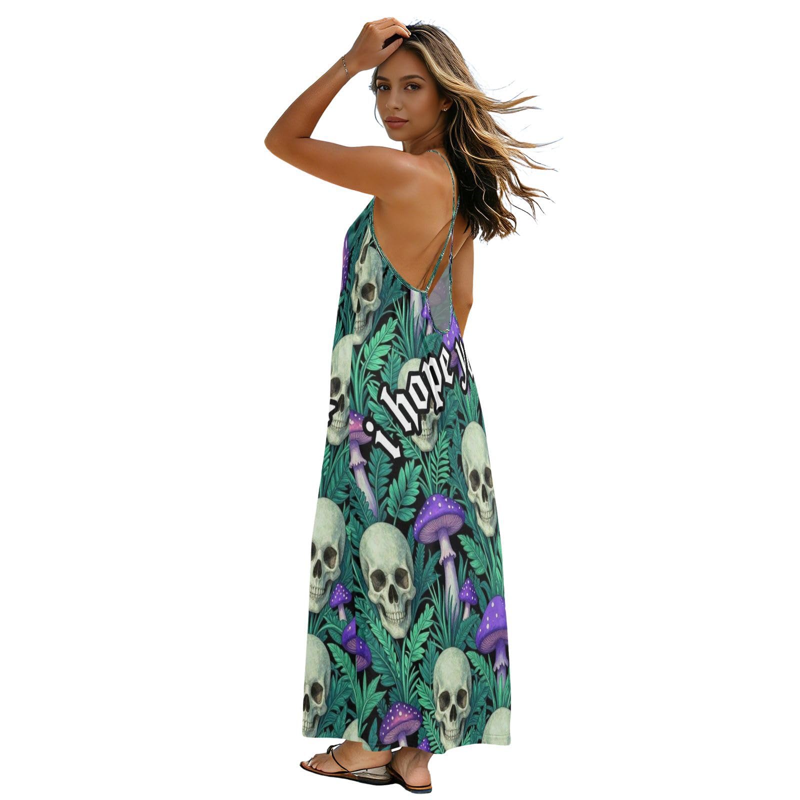 Robe d'été Pastel Gothique dos ouvert taille M imprimé champignon et crâne - 7