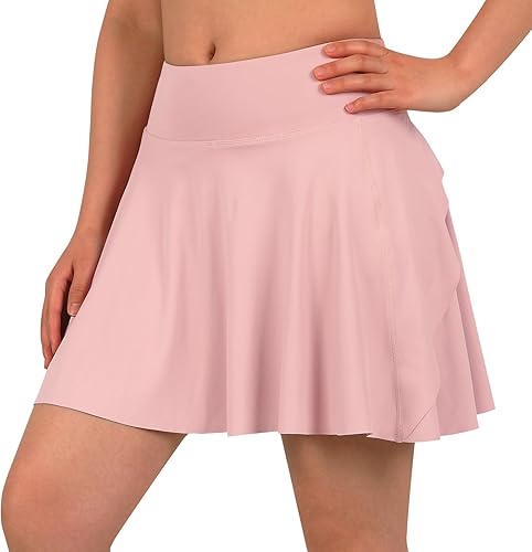 ANIVIVO Women's 17" Tennis Skirts Layered Athletic Golf Skorts Skirts for Women with Pockets High Waisted Workout Skirt(Pink,Medium)