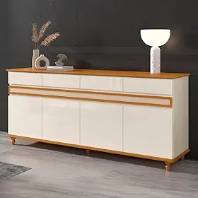 VIA NOSSA - Aparador Buffet 4 Portas 4 Gavetas com Pés em Madeira Maciça Dublin Cor:off White e Cedro