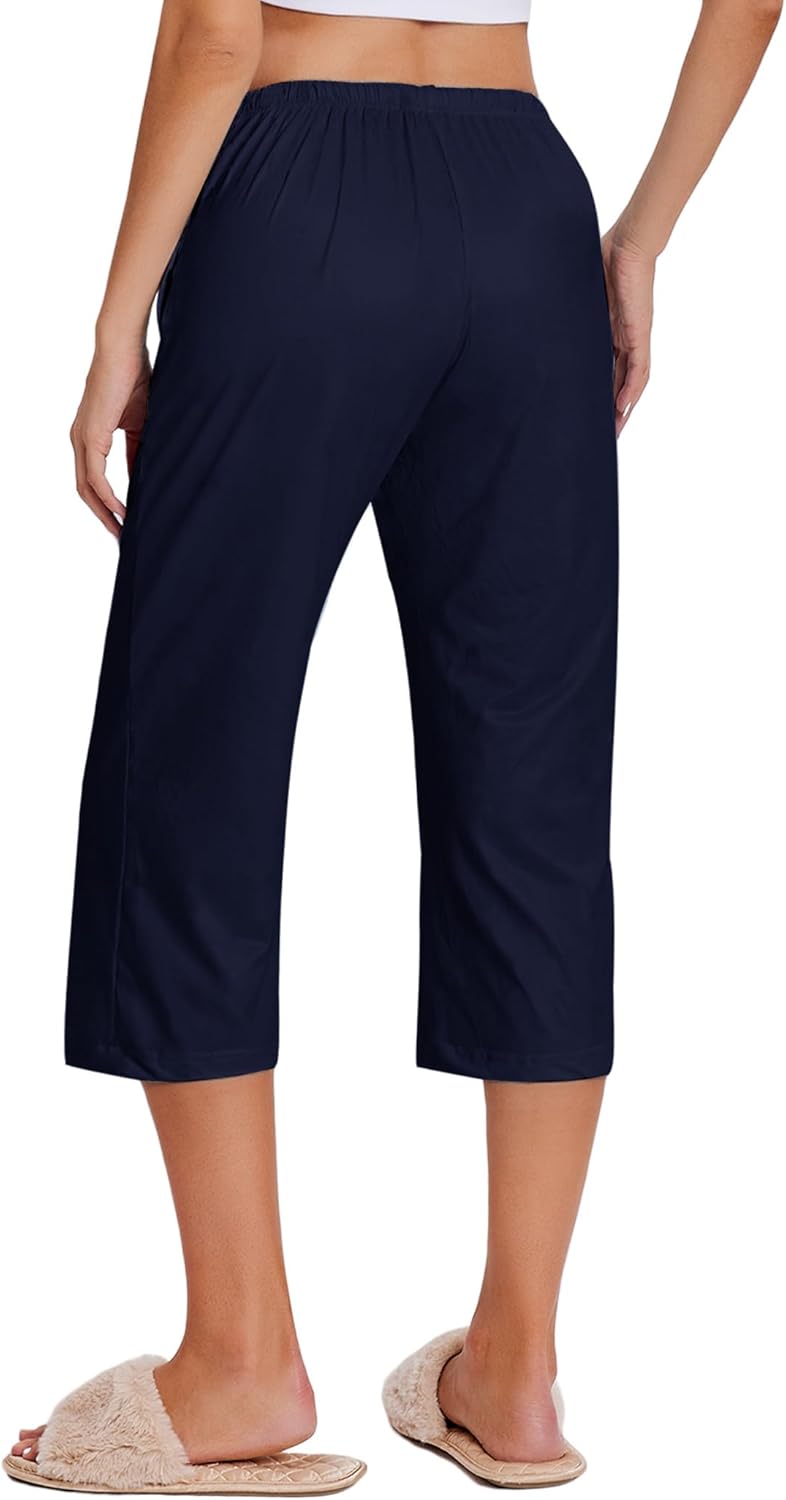 Ekouaer 2 Pack Women's Capri Pajama Pants Printed Drawstring Comfy Pj Bottoms With Pockets - Image 5