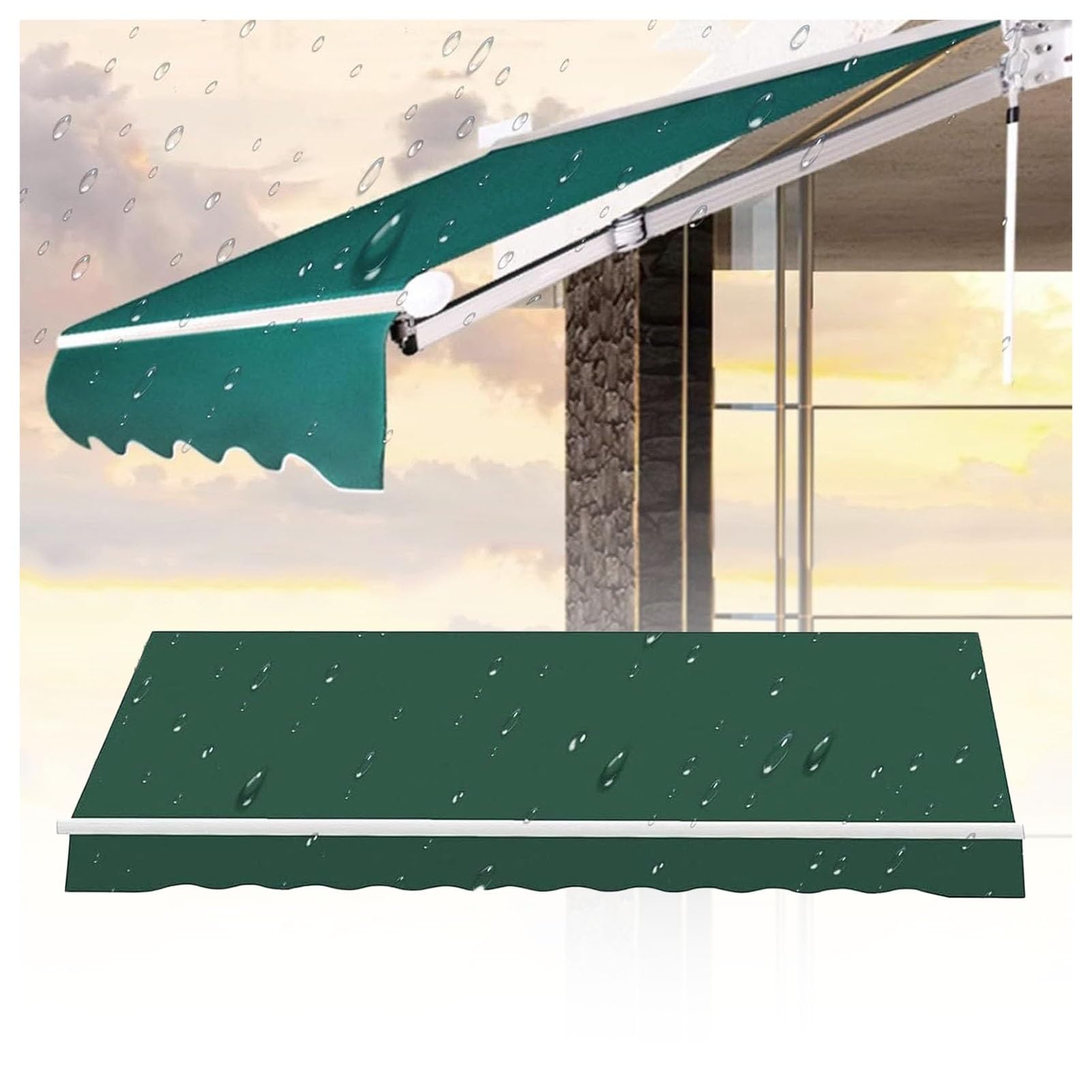 ZFUCMAYL Retractable Awning Fabric For Patio, Replacement Fabric For Awning, Many Sizes Replacement Tarpaulin with Front Valance for Doors and Windows Market (Without Frame) (19.7x8.2ft)