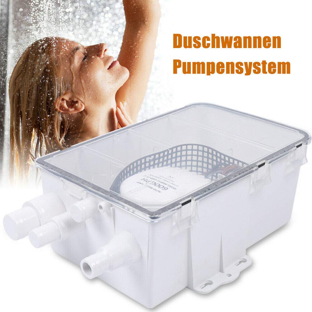 600GPH Dusche Pumpensystem mit Schwimmerschalter, Einlässe Ablauf Kit System Duschsumpfpumpensystem Bilge 12V 750 GPH Multi Port Drain Box