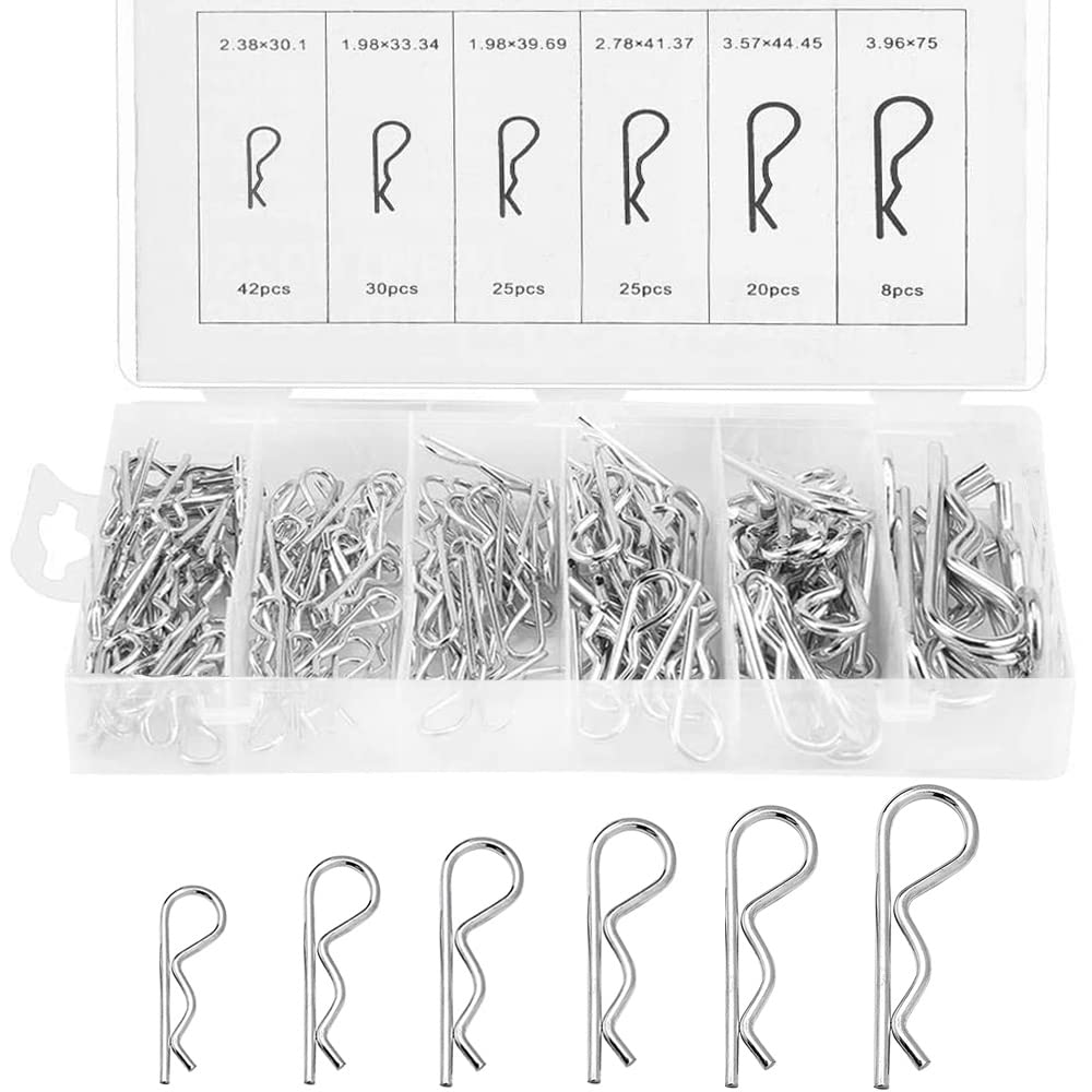 Rピン スナップピン 割りピンセット ヒッチ コッターピン R状バネ ファスナー ステンレス 汎用 自動車 機械 修理用 収納ケース付き 150個入り 6種類 Rピン