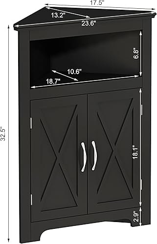 Miniatura 8 de ChooChoo Armario de almacenamiento de esquina, pequeño gabinete de esquina con diseño de puerta de granero y estante ajustable, ahorro de espacio