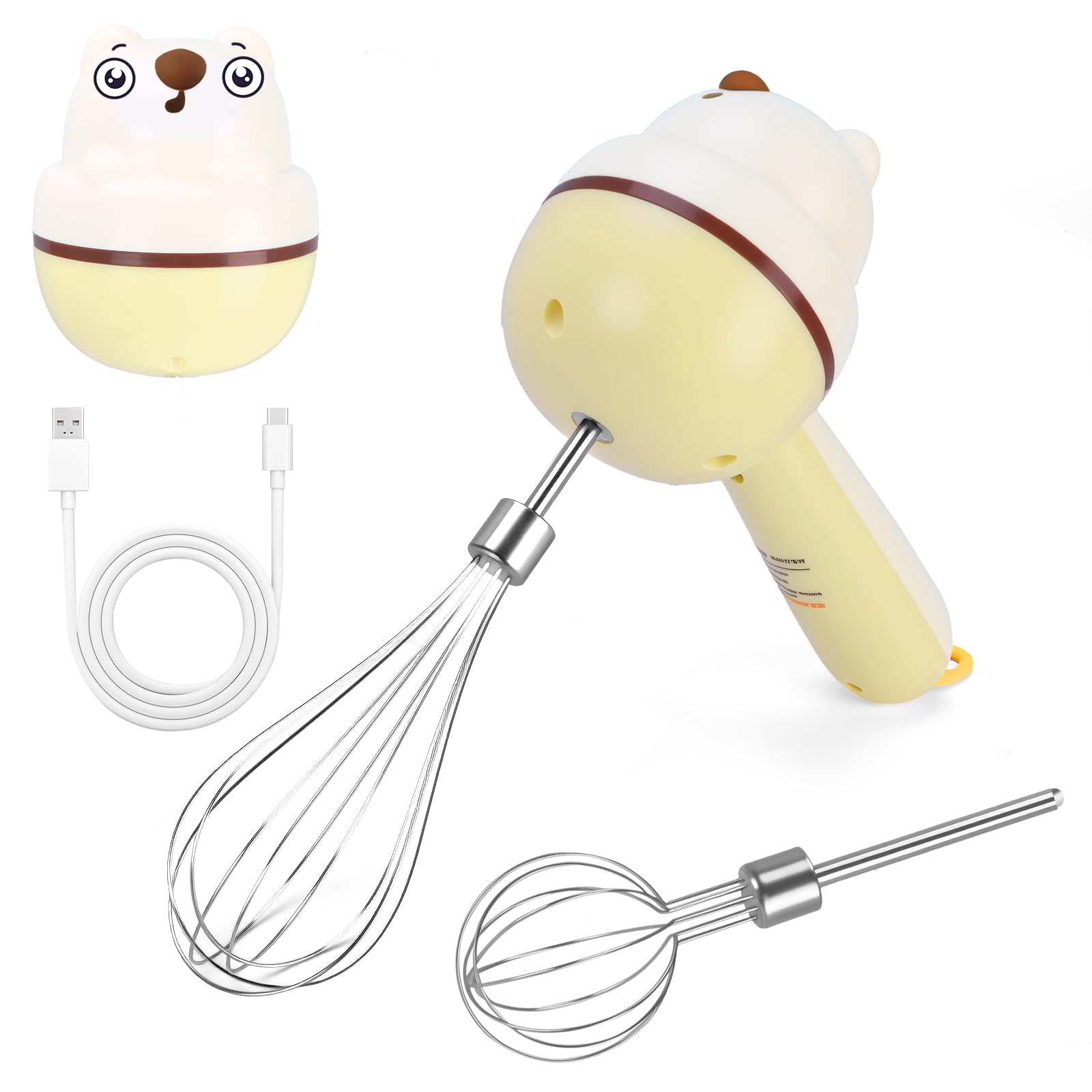 Cordless Hand Mixer Handheld Electric Whisk with 3 Speed Modes Hand Held Egg Beater with 2 Detachable Stir